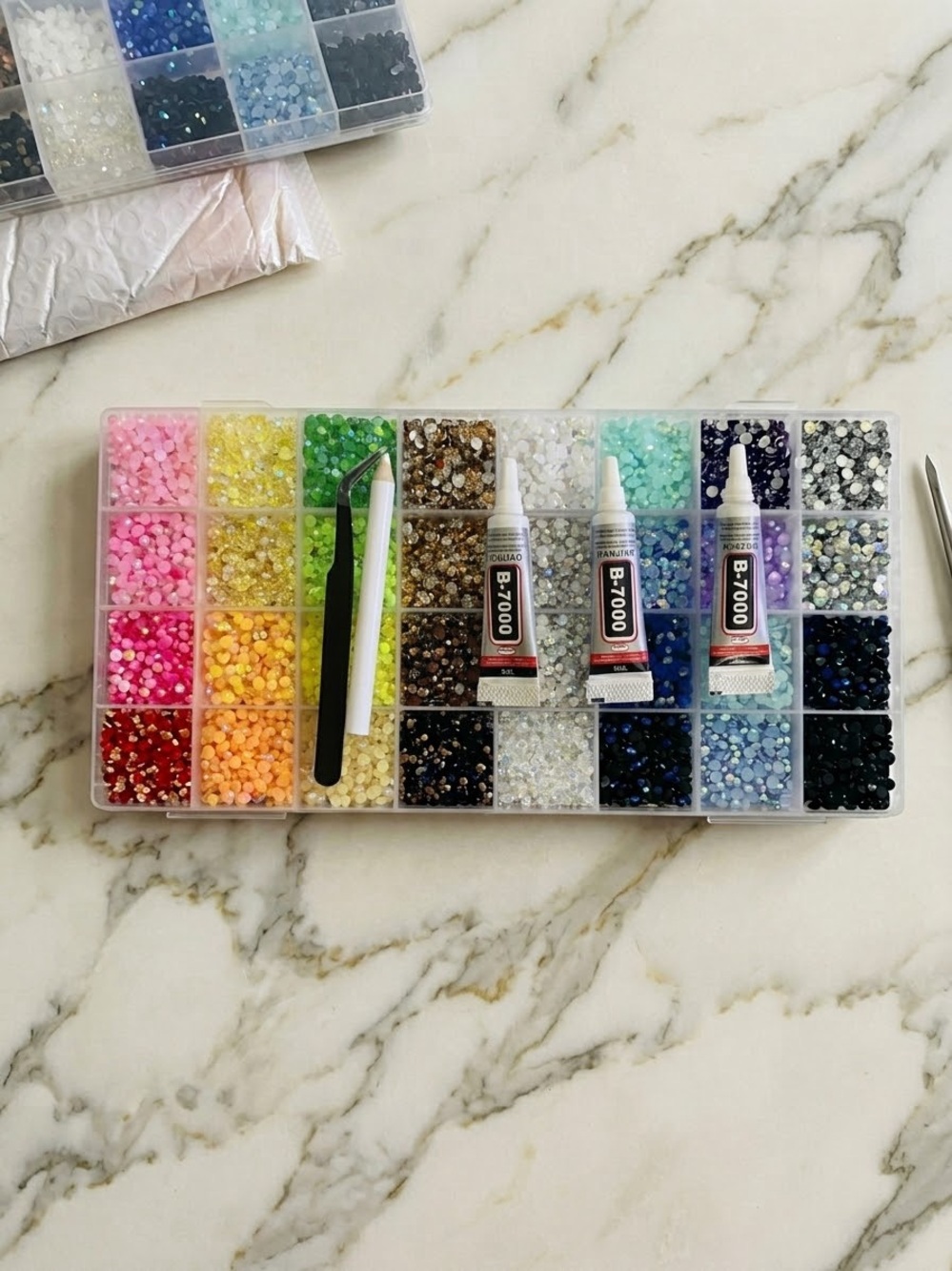 Clear Plastic Compartment Organizer Box with Multi-Color Beads